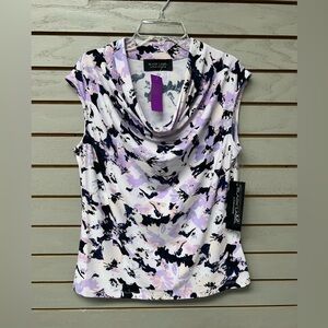 Evan Picone Women's Floral Cowl Neck Top - Purple and Black